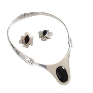 Silver Choker and Earrings Set .925 Sterling Silver Stamped Taxco Mexico Modern